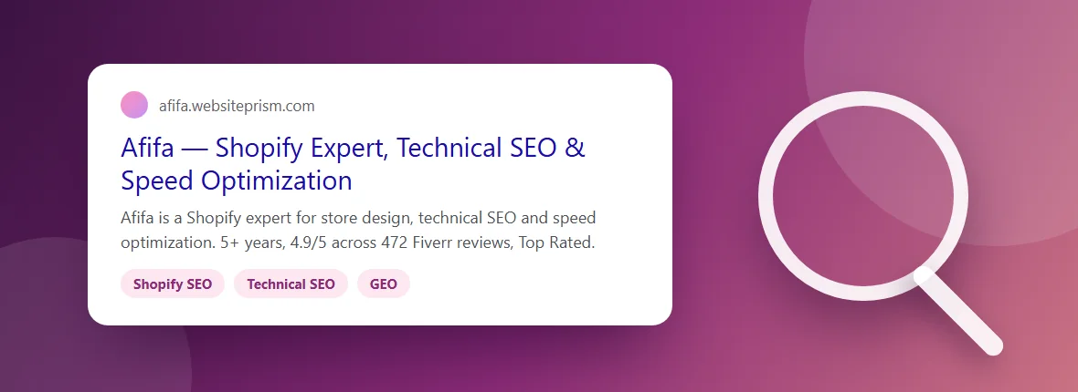 Google search result preview for Afifa Shopify SEO and technical SEO services